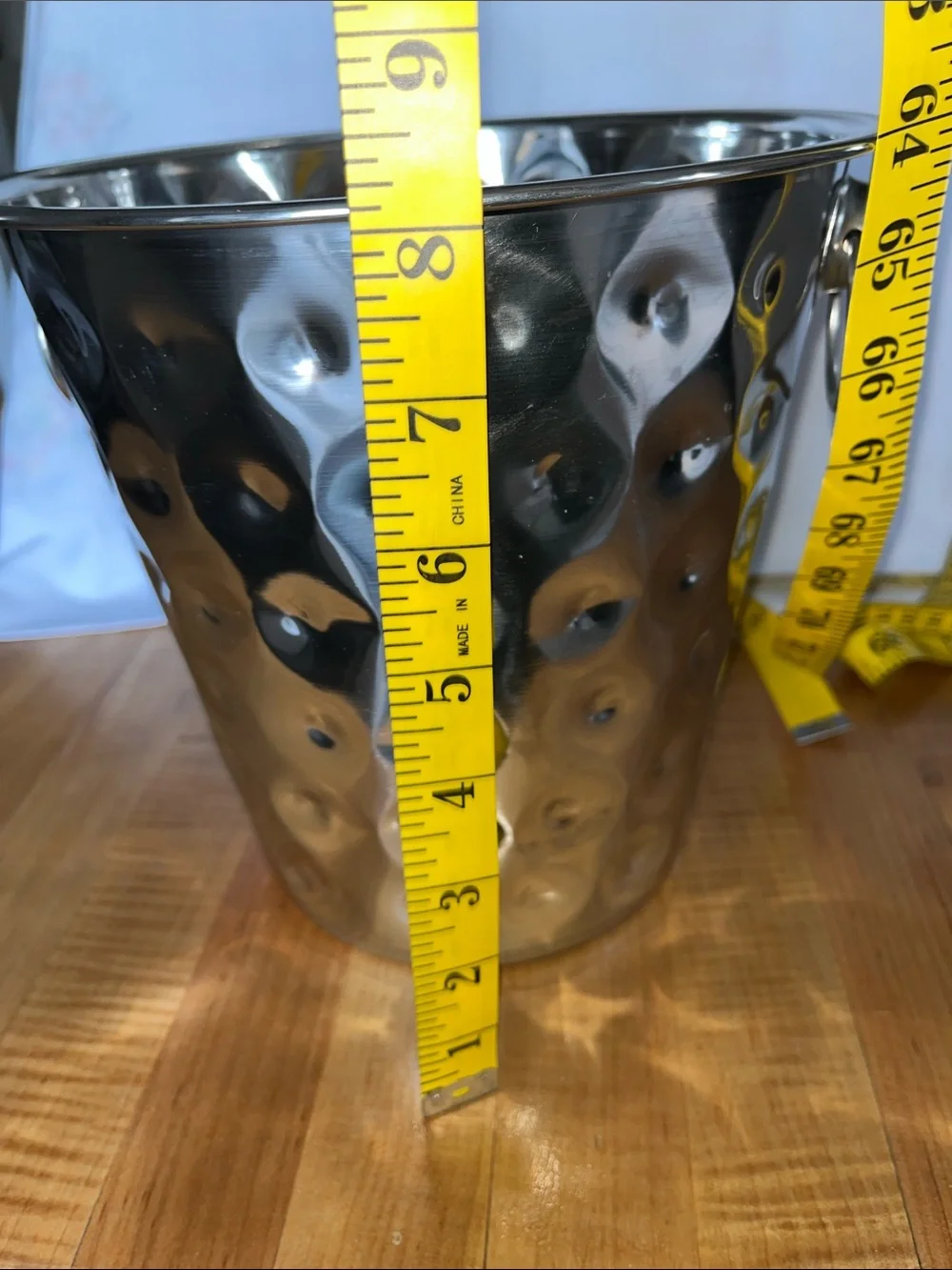 Stainless Hammered Metal Ice Bucket with Handles - Silver